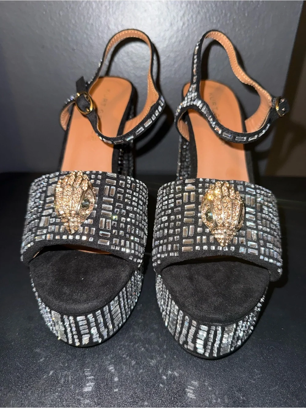 NWOT Kurt Geiger Kensington Platform Heels Black Crystal Eagle Sz 8.5/39